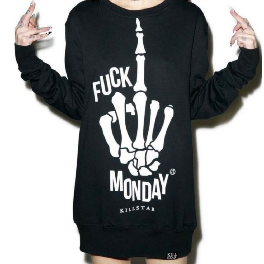 Killstar ✦ F Monday Pullover ✦ Black Cotton Gothic Graphic Sweatshirt XXL NWT